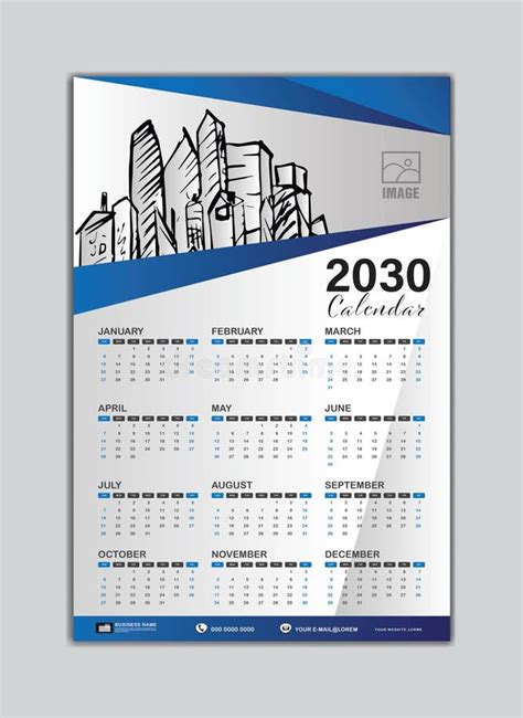 Wall Calendar 2030 Template Week Starts On Saturday Set Of 12 Months