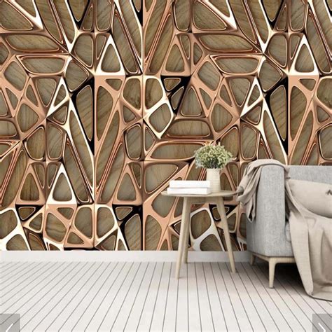 3d Abstract Geometric Wallpaper Murals Rose Gold Home Wall