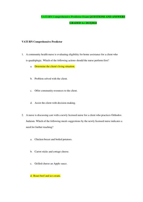 VATI RN Comprehensive Predictor Exam QUESTIONS AND ANSWERS GRADED A+