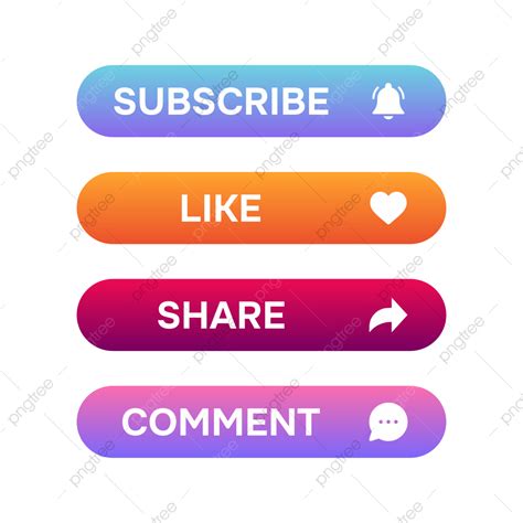 Colorful Gradient Like Share Subscribe Buttons Vector Design Set Like