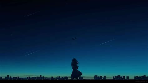 Lonely Anime Girl Silhouette Falling Stars Live Wallpaper Moewalls