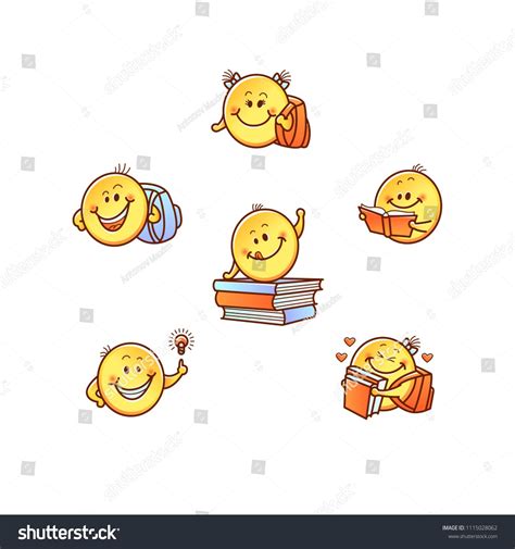 Funny Hand Drawn Children Student Smile Emoji Faces With