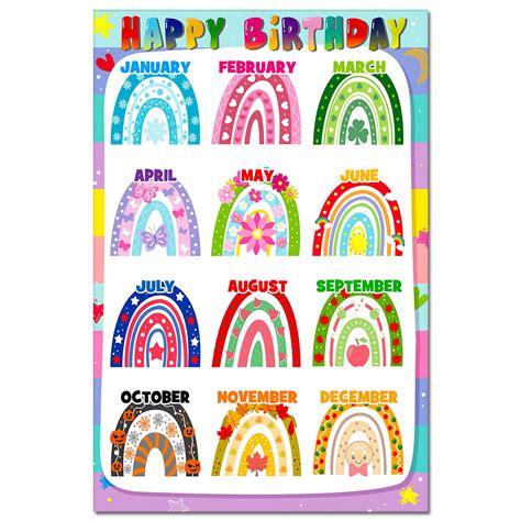 Buy Hohomark Happy Birthday Chart 12x18 Rainbow Birthday Classroom