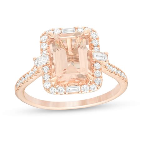 Emerald Cut Morganite And 12 Ct Tw Diamond Frame Engagement Ring In 14k Rose Gold Zales