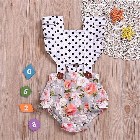 Newborn Infant Baby Girl Clothes Splice Fly Sleeve Cute Dot Lace Floral