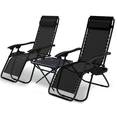Lot De 2 Chaise Longue Inclinable En Textilene Avec Table Dappoint Porte Gobelet Et Portable