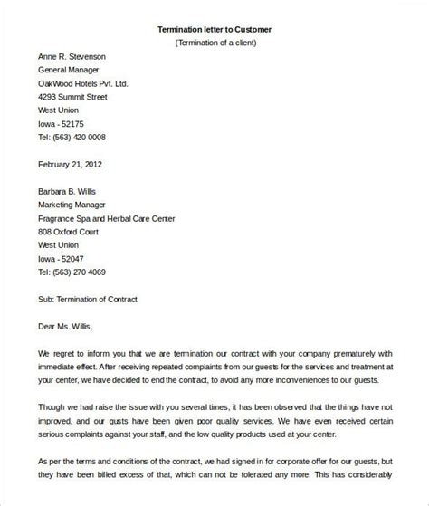 Free termination letter template | sample letter of termination by : contract termination letter template free sample example ...