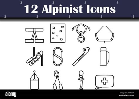 Conjunto de iconos alpinistas Diseño de contorno en negrita con ancho
