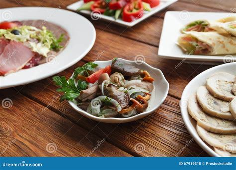 Catering Meat Assortment Plate Stock Photo Image Of Garnish Beef