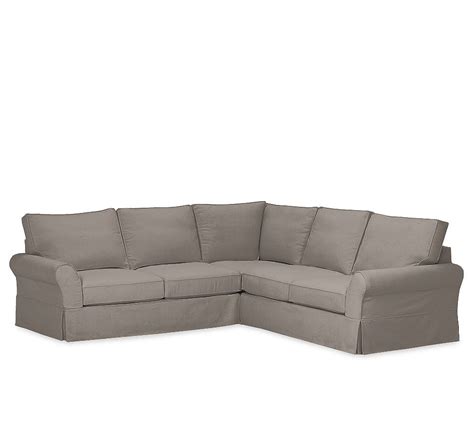 Pb Comfort Roll Arm Slipcovered 3 Piece L Shaped Sectional With Corner