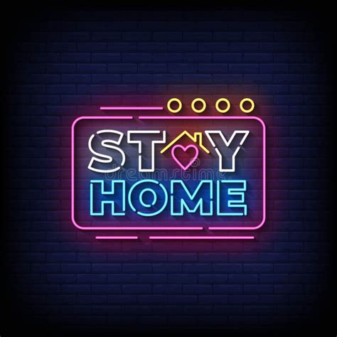 Neon Sign Stay Home With Brick Wall Background Vector Stock Vector