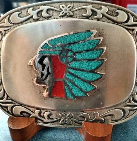 Vintage Belt Buckle Western Native American Southwest Turquoise