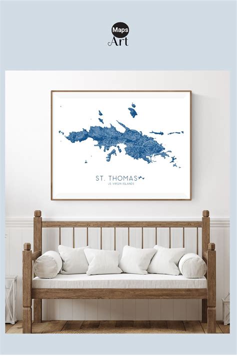 St Thomas Us Virgin Islands Map Wall Art Print With Topographic