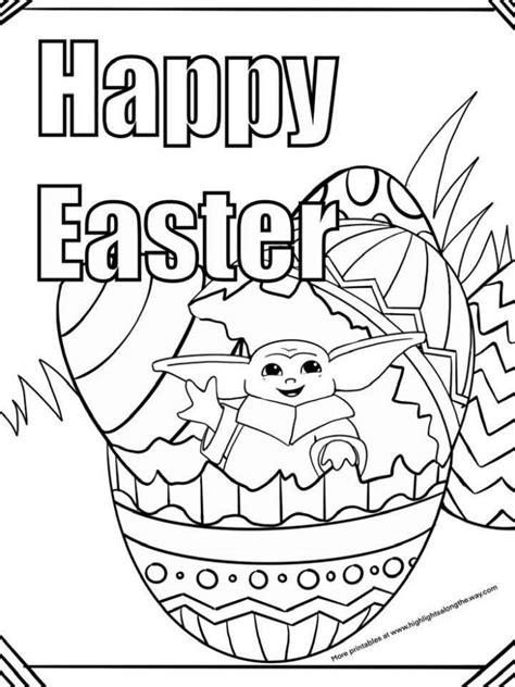 Baby Yoda Happy Easter Printable Coloring Sheet
