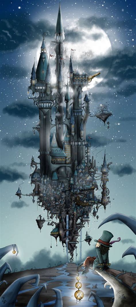 Castle In The Sky Fantasy Setting With Floating Fortress Chained To