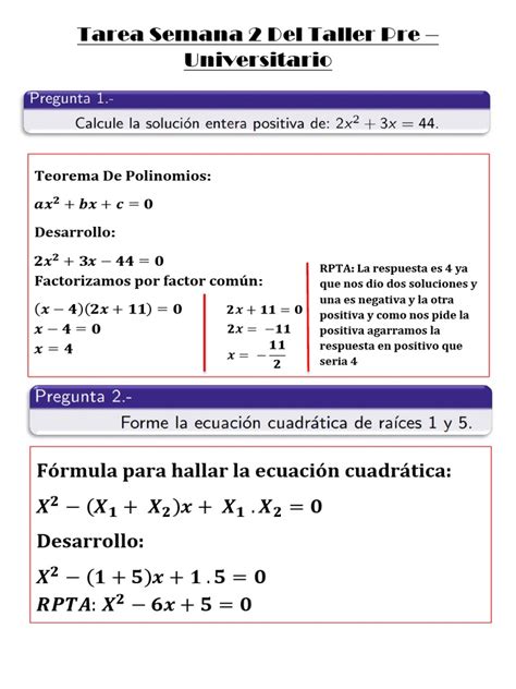 Tarea Semana 2 Del Taller Pre Universitario Resuelto Pdf