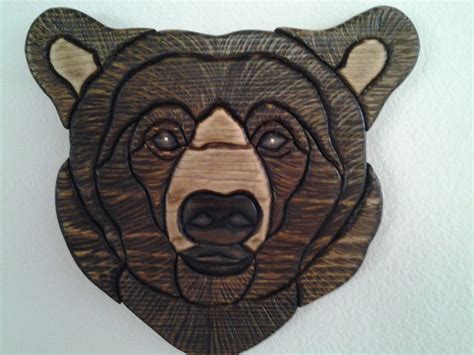 Brown Bear Intarsia Wood Applique Art Intarsia Woodworking