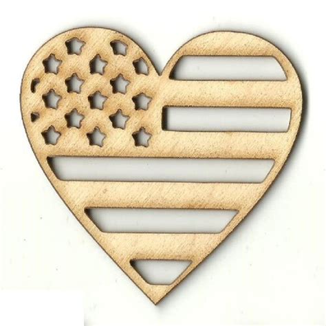American Flag Heart Laser Cut Wood Shape Usa26 Etsy