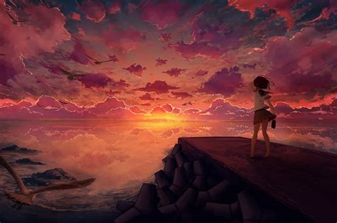 2560x1700 Anime Girl Looking At Sky Chromebook Pixel Wallpaper Hd