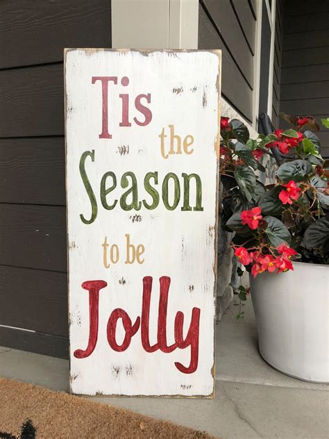 Christmas Sign Tis The Season To Be Jolly Sign Holiday Etsy