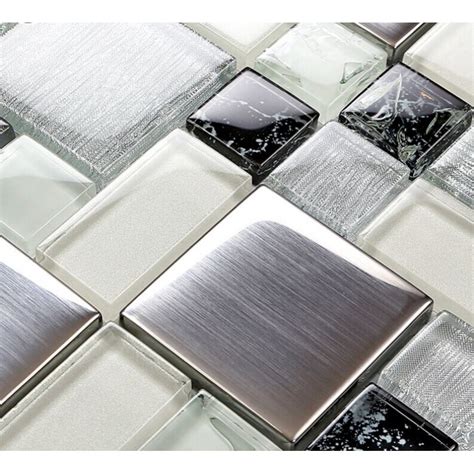 Crystal Glass Tile Backsplash Satin Patterns Silver Plated Glass Brushed Mosaic Tiles