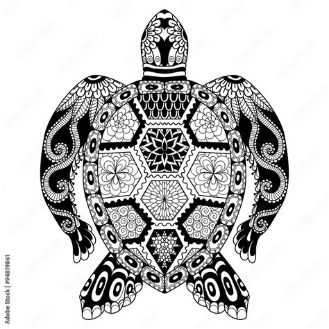 Drawing Zentangle Turtle For Coloring Page Shirt Design Effect Logo