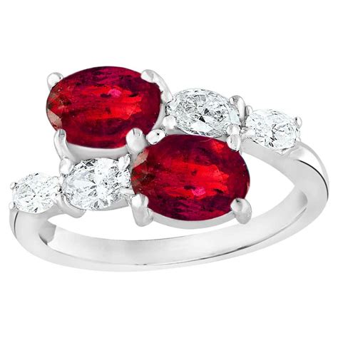 154 Carat Oval Cut Ruby Diamond Toi Et Moi Engagement Ring In 14k