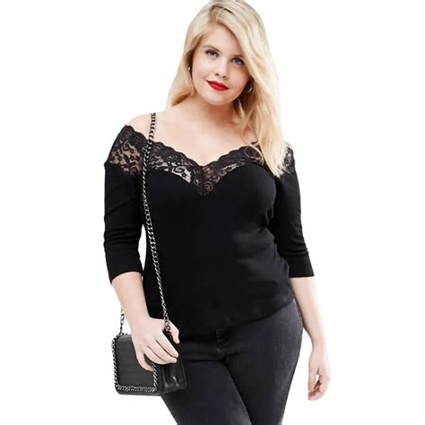 2019 Sexy Women Plus Size Xxxl Tops And Blouses Female Clothing Off Shoulder V Lace Neck Spliced