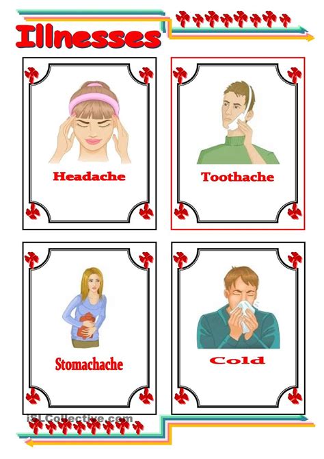 If you have found yourself ill whilst in an english speaking country or you wish to speak to someone about a disease which you have, then it will be hugely beneficial for you to know the english names for diseases. common illnesses flashcards | Flashcards, Ill, Esl printables worksheets