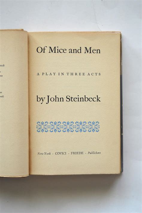 Of Mice And Men A Play In Three Acts By Steinbeck John Very Good