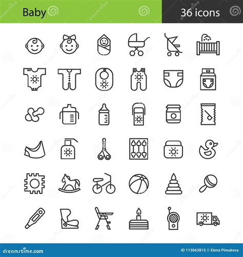 Newborn Baby Icons Set 36 Flat Icons Stock Vector Illustration Of