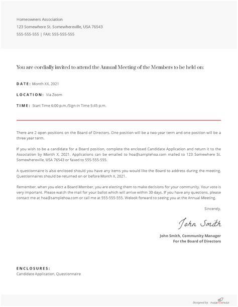Free Hoa Meeting Notice Template Page Per Page