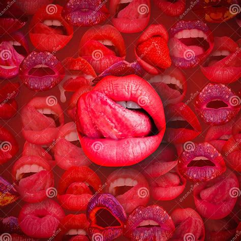 Lips Sensual Lip Banner On Red Lips And Mouth Female Lip In Red Background Tongue Licking