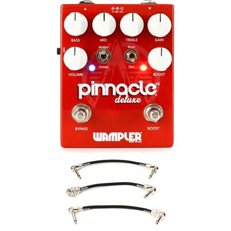 Wampler Pinnacle Deluxe V2 Overdrive Pedal With 3 Patch Cables Bundle