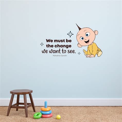 Be The Change Cute Baby Life Quote Cartoon Quotes Decors Wall Sticker