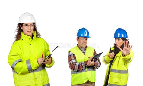 Construction Workers Talking With A Walkie Talkie Stock Image Image
