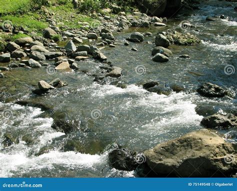 Mountain River Flowing Among Mossy Stones Stock Photo Image Of Green