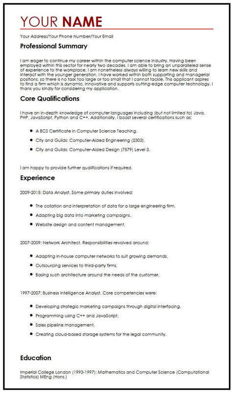 It can be tricky writing a cv when you don't have any professional work experience to include. Example Cv Over 50 - CV Sample With No Job Experience