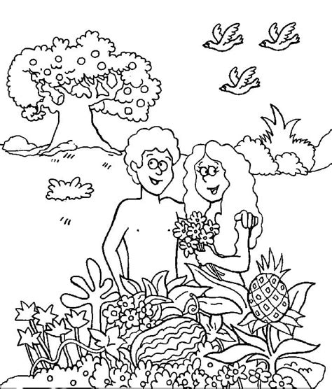 Dibujos de Adán y Eva en el Jardín para Colorear para Colorear Pintar