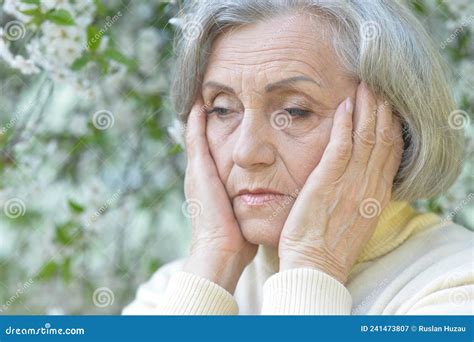 Portrait Of Sad Senior Beautiful Woman In Park Stock Image Image Of