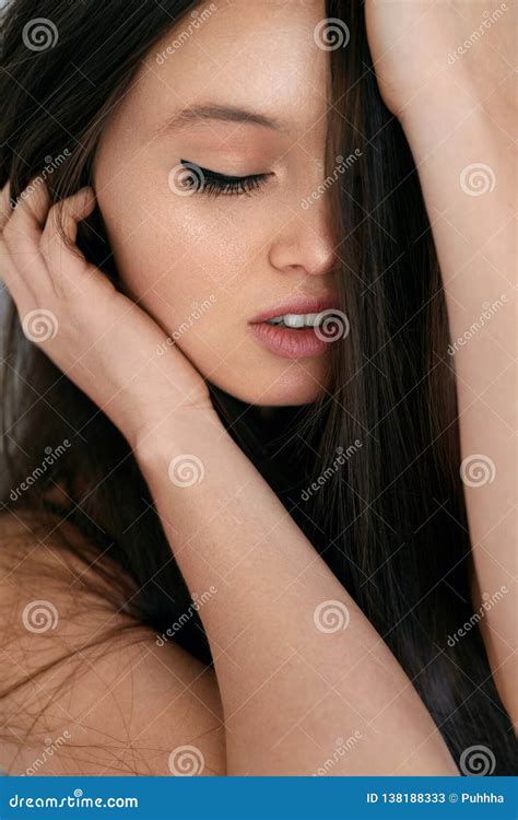 woman beauty face beautiful asian model with makeup clean skin stock image image of mascara