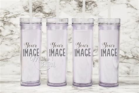 Four Matching Cup Mockup Tumblers 16 oz on Table Top, JPG ...