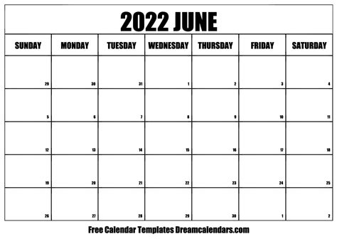 June 2022 Calendar Free Printable With Holidays And Observances