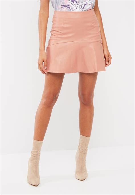 Frill Hem Faux Leather Mini Skirt Pink Missguided Skirts