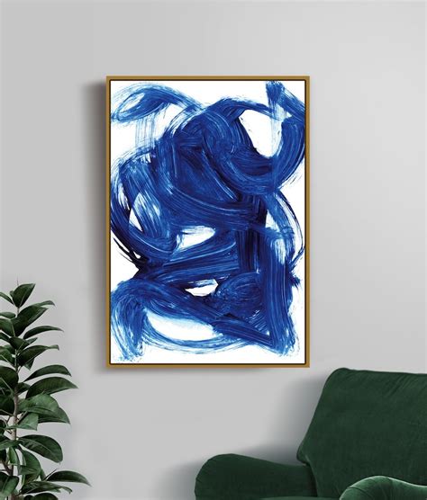 Abstract Art Print Navy Blue Brush Strokes Blue And White Etsy