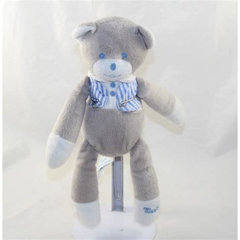 Doudou Musti Ours Mustela Chemise Ray E Gris Bleu Cm Sos Doudou