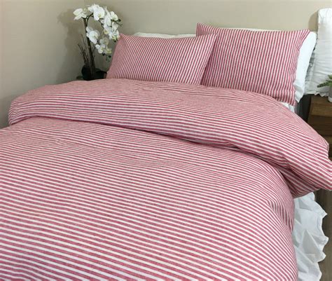 Red And White Striped Duvet Cover Natural Linen Custom Sizequeen