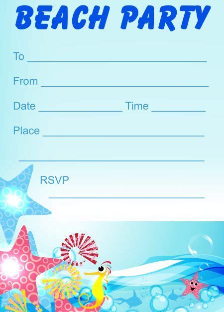 printable beach party invitations   beach party