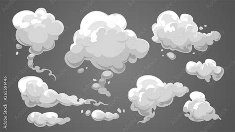 Set Of Stylized White Clouds Vector Illustration Collection Of Smoke