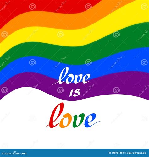 Lgbt Concept Rainbow Pride Flag Lgbtq Text Love Is Love Wavy Rainbow Background With Sparkles